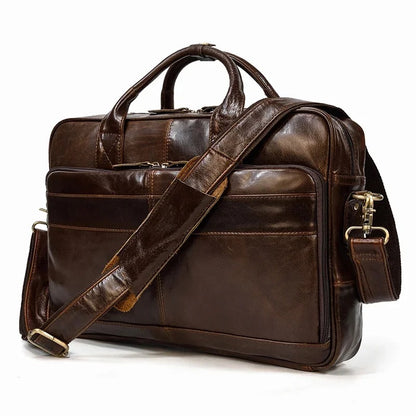 Premium 100% Genuine Cowhide Leather Unisex Briefcase – Handmade 16" Inch Vintage Executive Laptop, MacBook, Business & Office Shoulder Bag – Stylish, Durable & Perfect for Professionals.