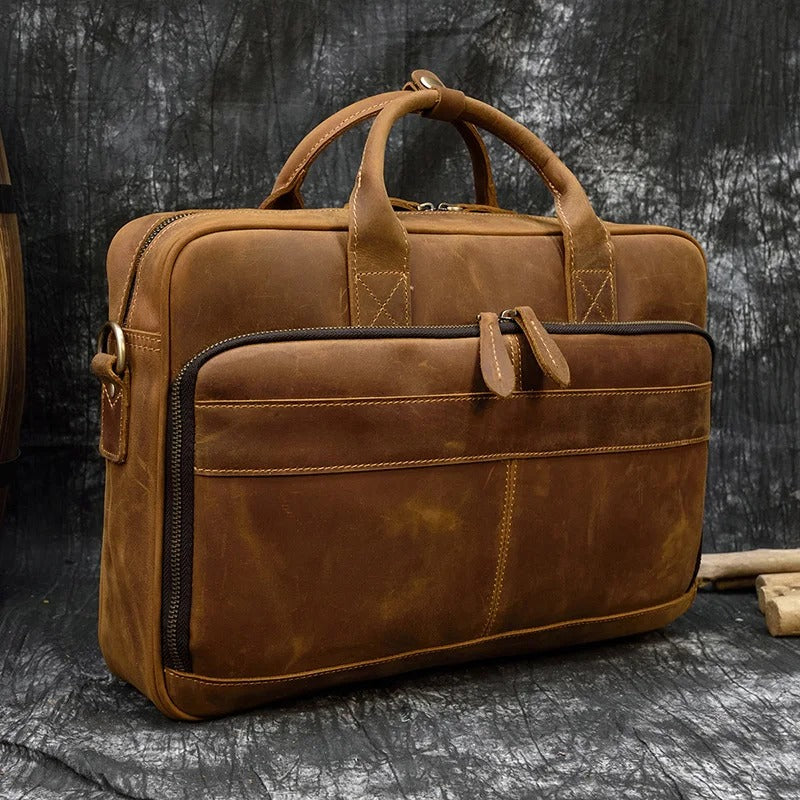 Premium 100% Genuine Cowhide Leather Unisex Briefcase – Handmade 16" Inch Vintage Executive Laptop, MacBook, Business & Office Shoulder Bag – Stylish, Durable & Perfect for Professionals.