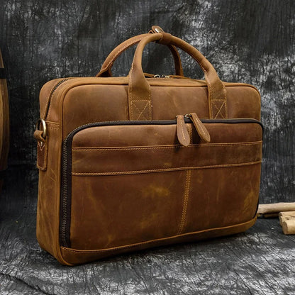 Premium 100% Genuine Cowhide Leather Unisex Briefcase – Handmade 16" Inch Vintage Executive Laptop, MacBook, Business & Office Shoulder Bag – Stylish, Durable & Perfect for Professionals.
