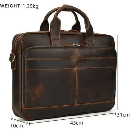 Premium 100% Genuine Cowhide Leather Unisex Briefcase – Handmade 16" Inch Vintage Executive Laptop, MacBook, Business & Office Shoulder Bag – Stylish, Durable & Perfect for Professionals.