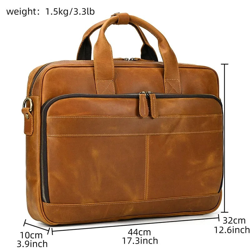 Premium 100% Genuine Cowhide Leather Unisex Briefcase – Handmade 16" Inch Vintage Executive Laptop, MacBook, Business & Office Shoulder Bag – Stylish, Durable & Perfect for Professionals.
