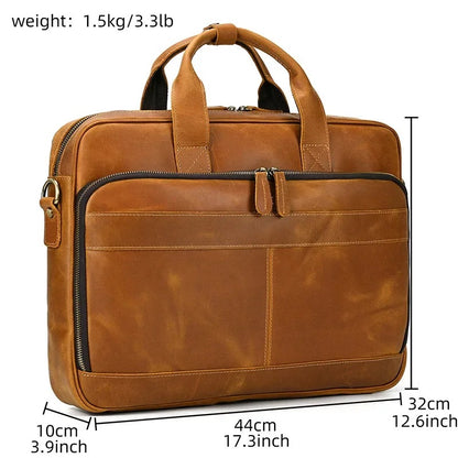 Premium 100% Genuine Cowhide Leather Unisex Briefcase – Handmade 16" Inch Vintage Executive Laptop, MacBook, Business & Office Shoulder Bag – Stylish, Durable & Perfect for Professionals.