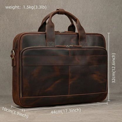 Premium 100% Genuine Cowhide Leather Unisex Briefcase – Handmade 16" Inch Vintage Executive Laptop, MacBook, Business & Office Shoulder Bag – Stylish, Durable & Perfect for Professionals.
