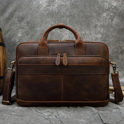 Premium 100% Genuine Cowhide Leather Unisex Briefcase – Handmade 16" Inch Vintage Executive Laptop, MacBook, Business & Office Shoulder Bag – Stylish, Durable & Perfect for Professionals.