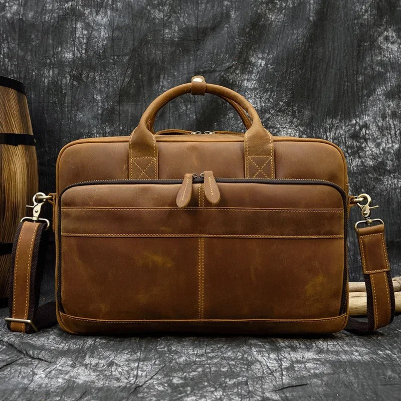 Premium 100% Genuine Cowhide Leather Unisex Briefcase – Handmade 16" Inch Vintage Executive Laptop, MacBook, Business & Office Shoulder Bag – Stylish, Durable & Perfect for Professionals.
