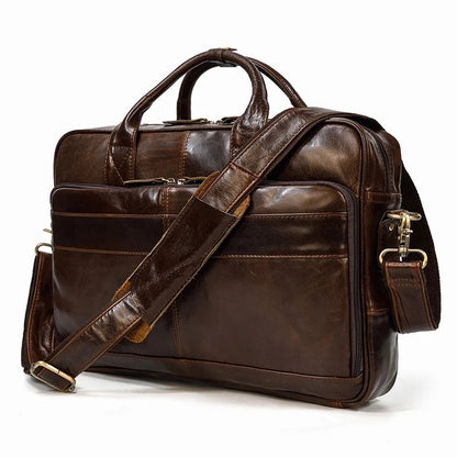 Premium 100% Genuine Cowhide Leather Unisex Briefcase – Handmade 16" Inch Vintage Executive Laptop, MacBook, Business & Office Shoulder Bag – Stylish, Durable & Perfect for Professionals.