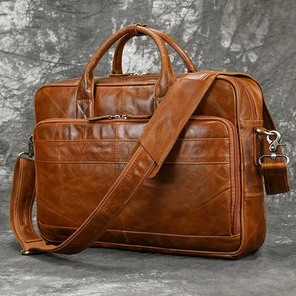 Premium 100% Genuine Cowhide Leather Unisex Briefcase – Handmade 16" Inch Vintage Executive Laptop, MacBook, Business & Office Shoulder Bag – Stylish, Durable & Perfect for Professionals.