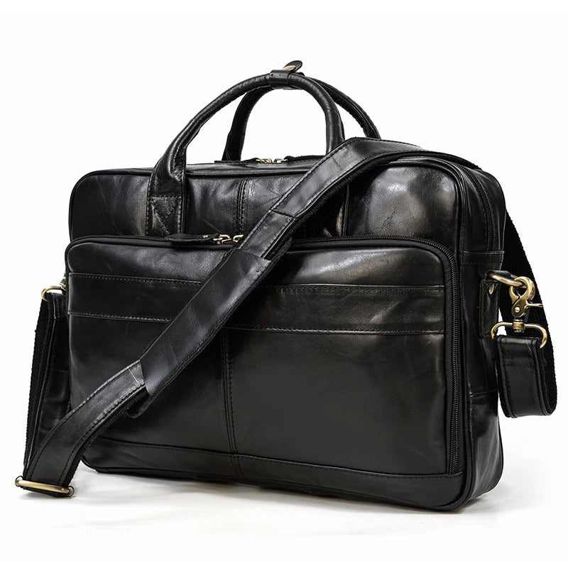 Premium 100% Genuine Cowhide Leather Unisex Briefcase – Handmade 16" Inch Vintage Executive Laptop, MacBook, Business & Office Shoulder Bag – Stylish, Durable & Perfect for Professionals.