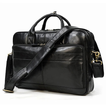 Premium 100% Genuine Cowhide Leather Unisex Briefcase – Handmade 16" Inch Vintage Executive Laptop, MacBook, Business & Office Shoulder Bag – Stylish, Durable & Perfect for Professionals.