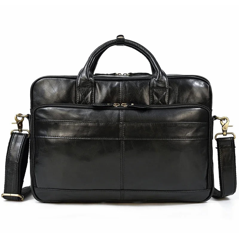 Premium 100% Genuine Cowhide Leather Unisex Briefcase – Handmade 16" Inch Vintage Executive Laptop, MacBook, Business & Office Shoulder Bag – Stylish, Durable & Perfect for Professionals.