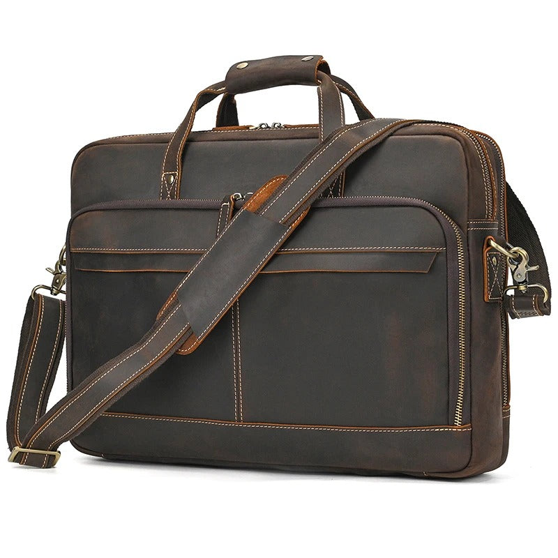 Premium 100% Genuine Cowhide Leather Unisex Briefcase – Handmade 16" Inch Vintage Executive Laptop, MacBook, Business & Office Shoulder Bag – Stylish, Durable & Perfect for Professionals.